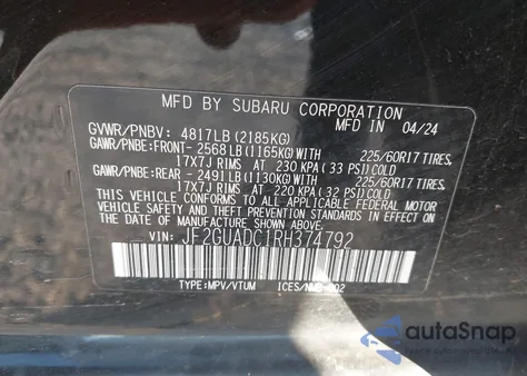 2024 Subaru Crosstrek Premium z USA, uszkodzony, nr VIN JF2GUADC1RH374792